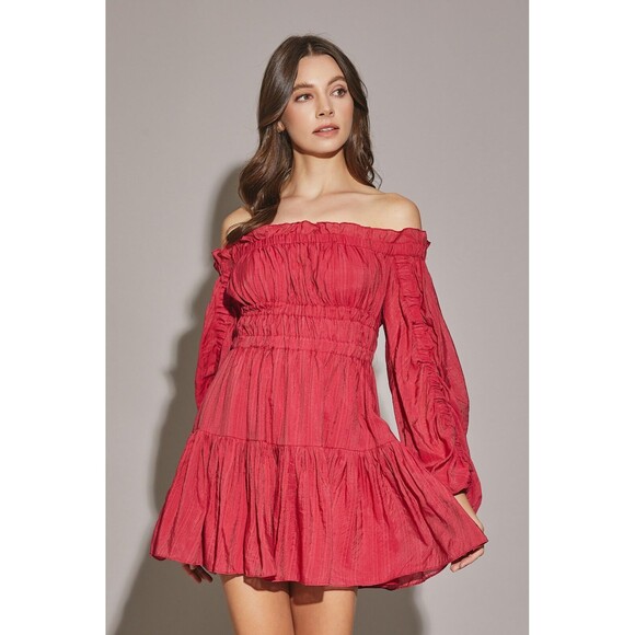 Mustard Seed Ruched Banded Off Shoulder Dress - Picture 1 of 3